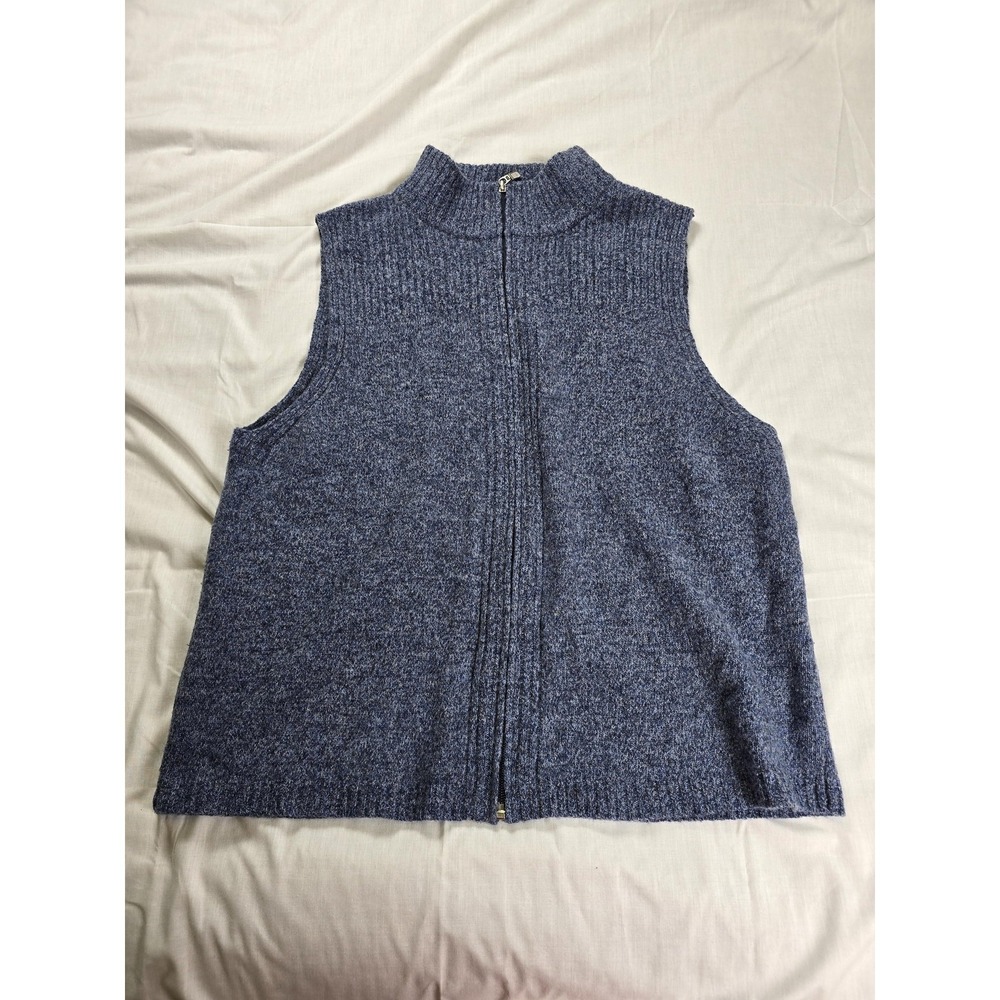 Pendleton Sweater Vest Womens Large Blue Heather Lambswool‎ Mock Neck Full Zip